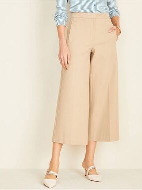 NWT Ann Taylor Drapey Marina Pant Sandy Beige High Rise Wide Leg Culottes SZ 14